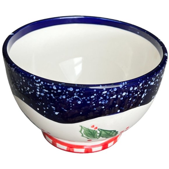 Vtg SMUCKER'S Ceramic Winter Bowl Holly Snow Jelly Jar "Lid" Footed 2002 3.5" t - Picture 5 of 7